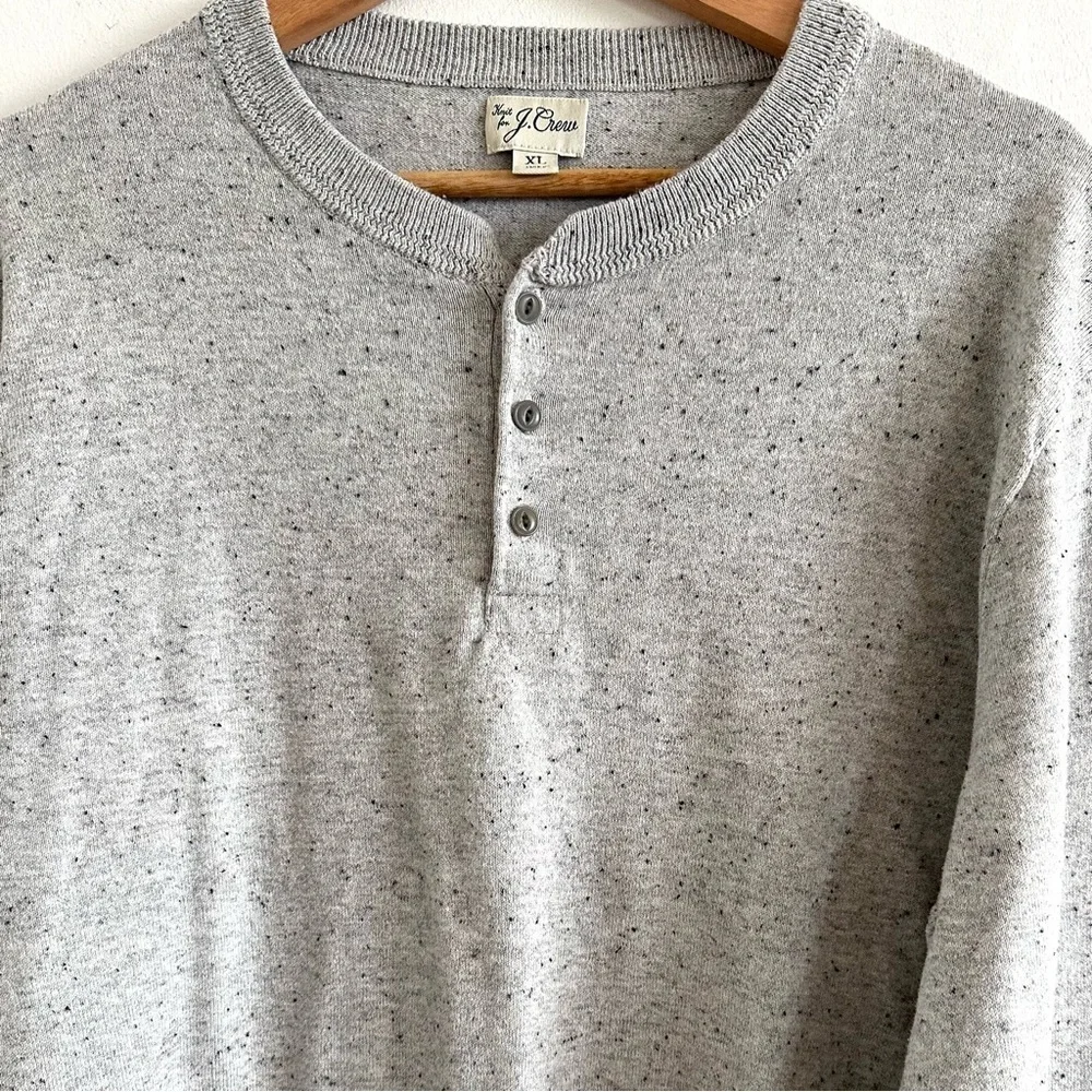 J. Crew Cotton-silk Donegal tweed light gray henley lightweight Sweater XL